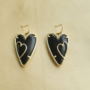 Alicia Bonnie Iris Black Gold Heart Drop Earrings NEW